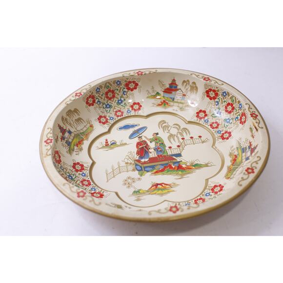 Daher, Decorative Plate, Asian Floral Pagoda, 1971, Made in England, Tin Bowl, - Picture 1 of 3